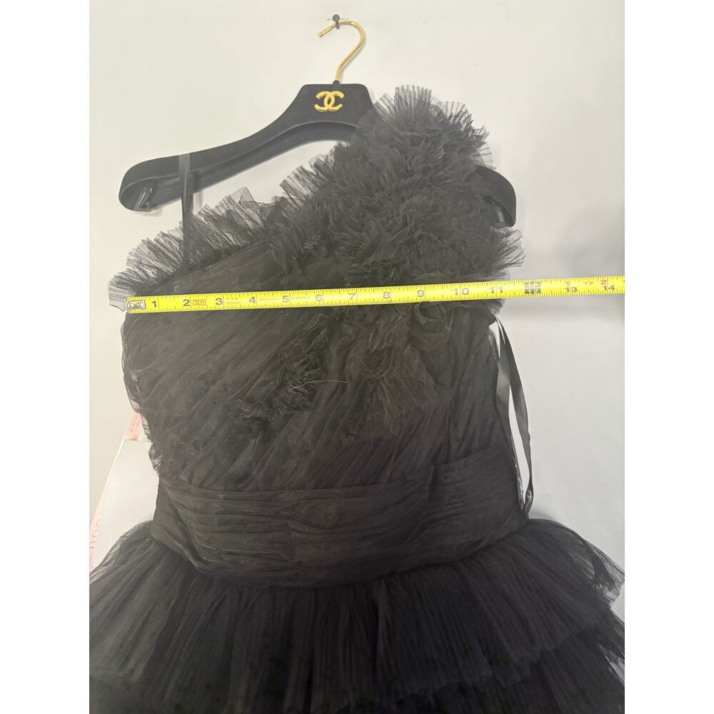 NWT $698 Mac Duggal 4 20600 Tulle Ruffle One Shoulder Mini Dress Black Q903 Prom - Picture 6 of 8